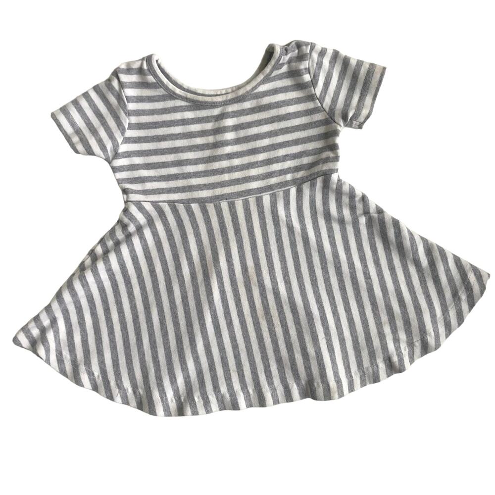 City Mouse Short Sleeve Striped Twirl Dress Tunic - Gray White - 12-18M